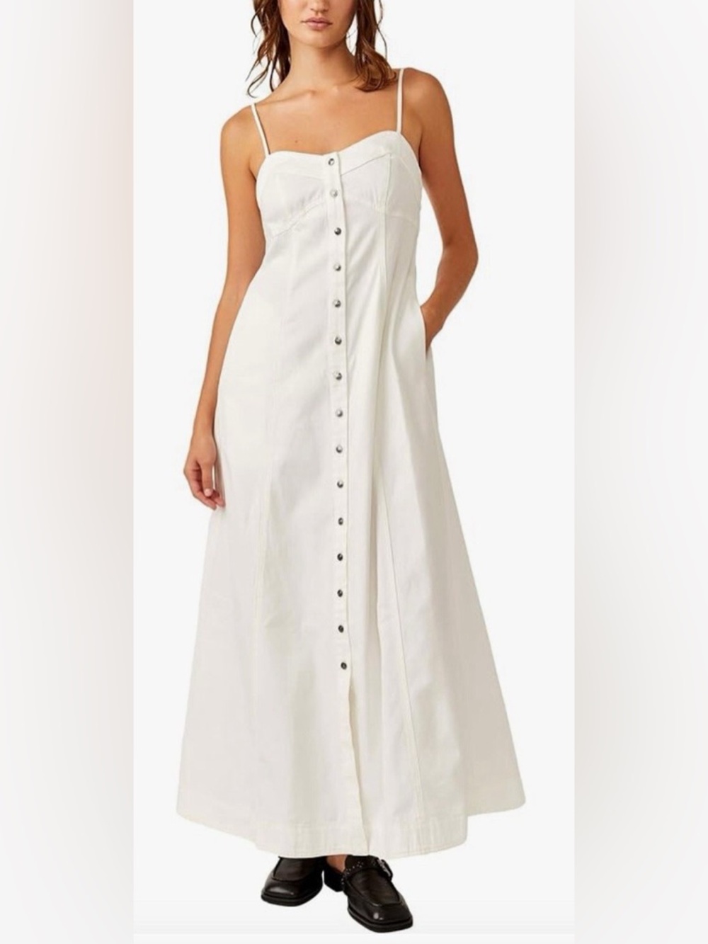 FREE PEOPLE Just Jill Maxi Dress Button Down Cotton Denim Size Medium